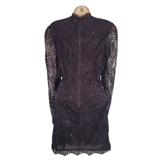 Bardot Aurora Sequin Lace Mini Dress Black Long Sleeve Party Dress Size 8 Large - Picture 4 of 11